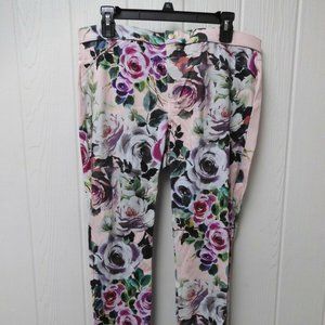 NWT HUE Pink Rose Print Twill Leggings Women's Sz XL U17466H